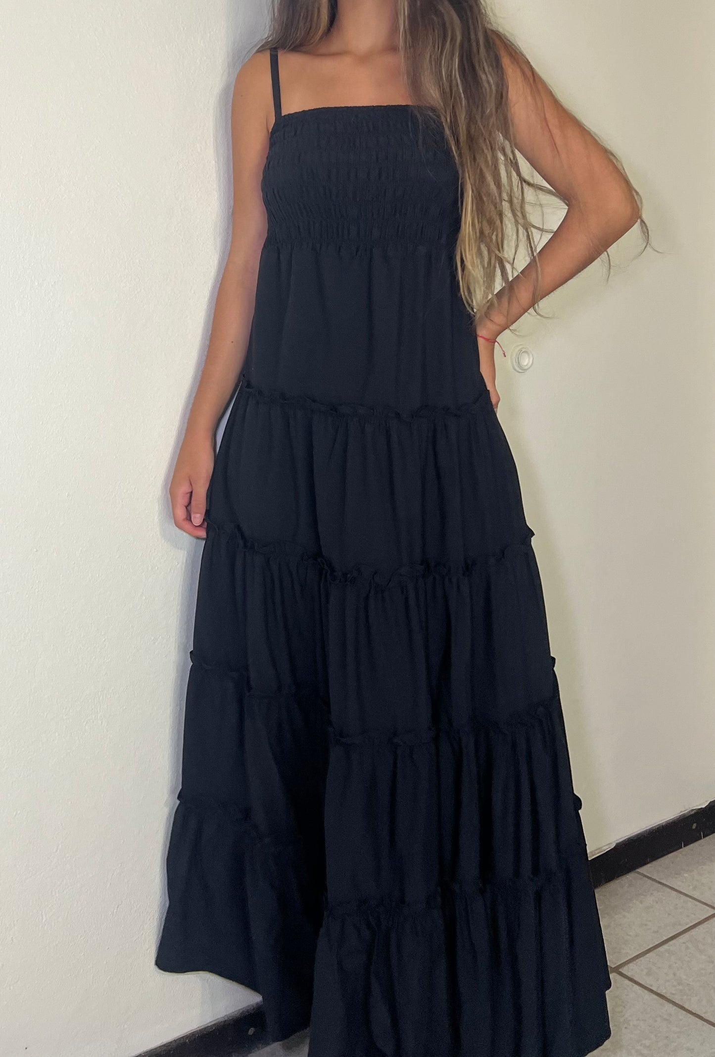 Black Smocked Maxi