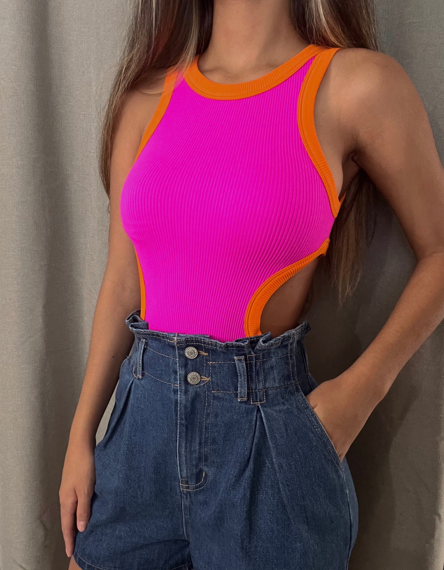 Fuchsia Open Cut Bodysuit