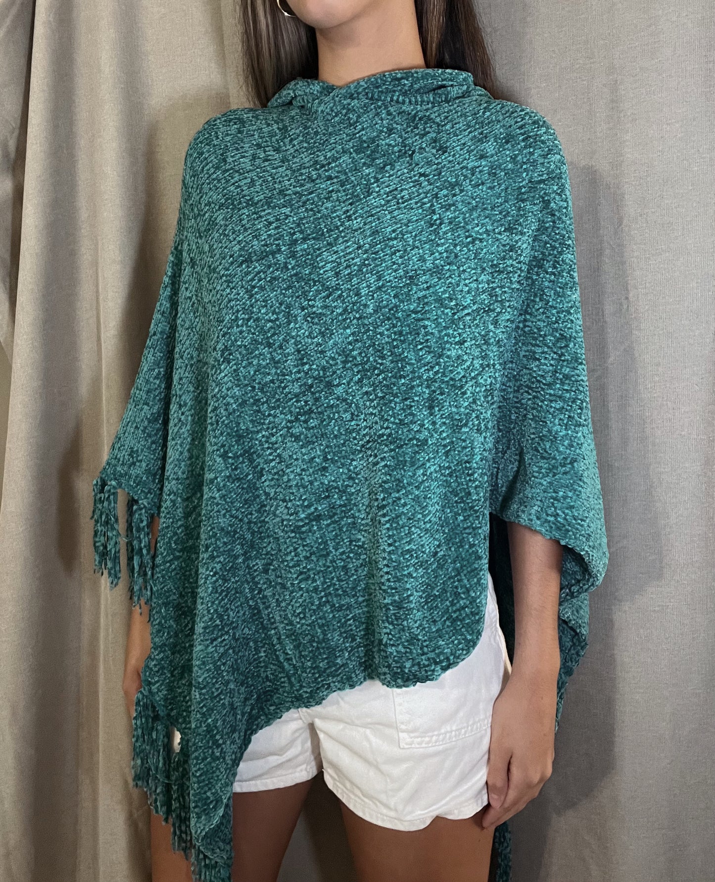 Teal Fringed Poncho