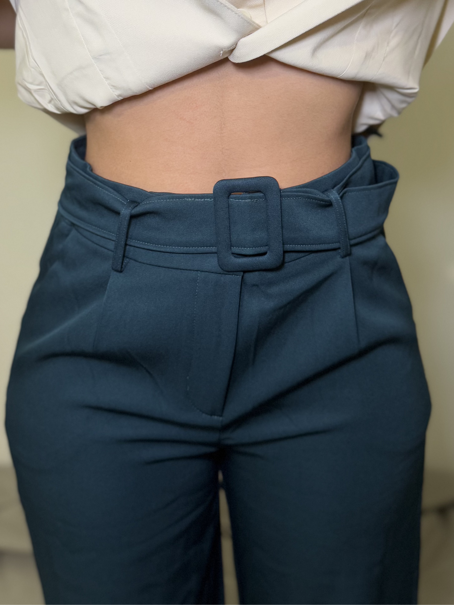 Teal Belted Wide Leg Trousers
