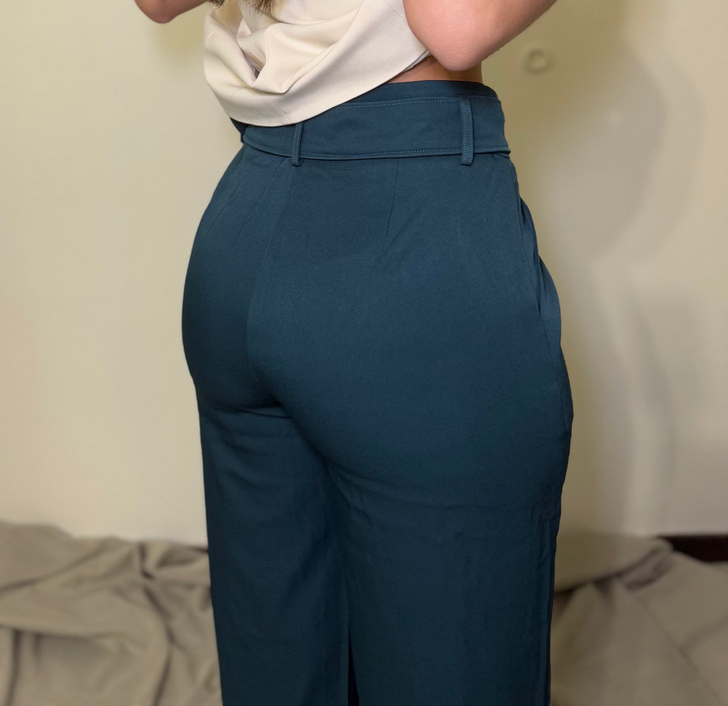 Teal Belted Wide Leg Trousers