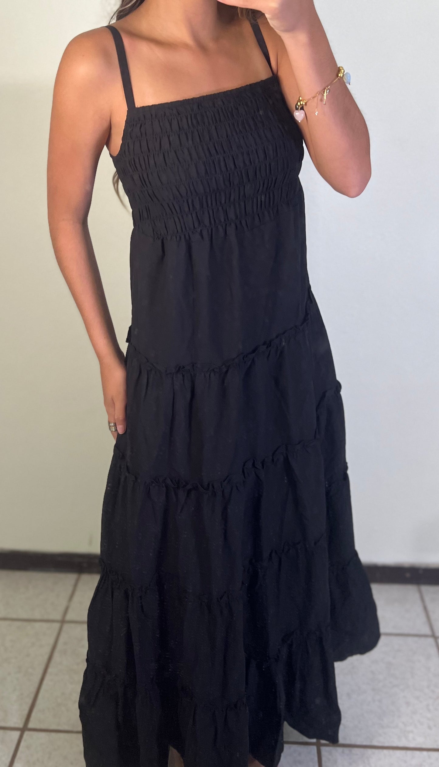 Black Smocked Maxi