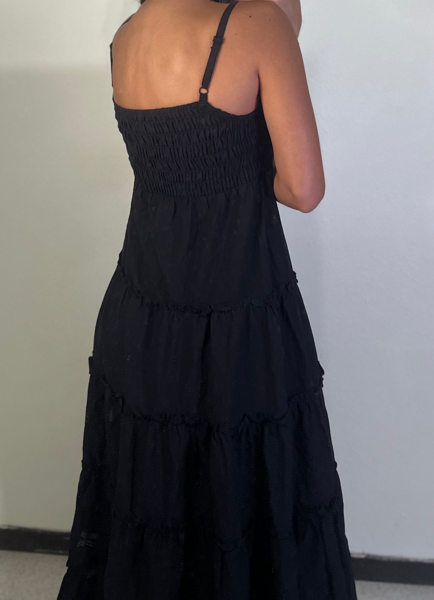 Black Smocked Maxi